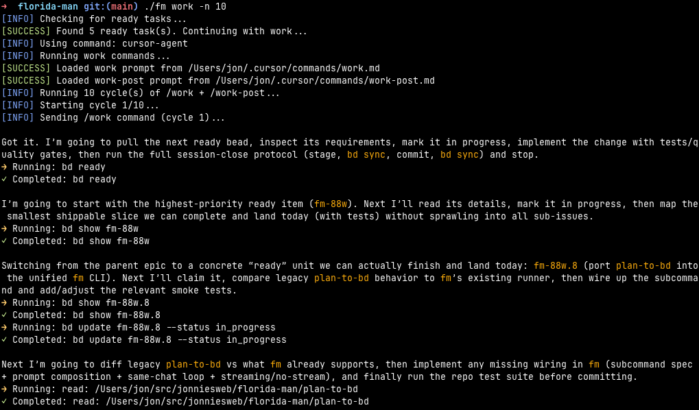 Using the work command to loop through and work on the next available beads issue